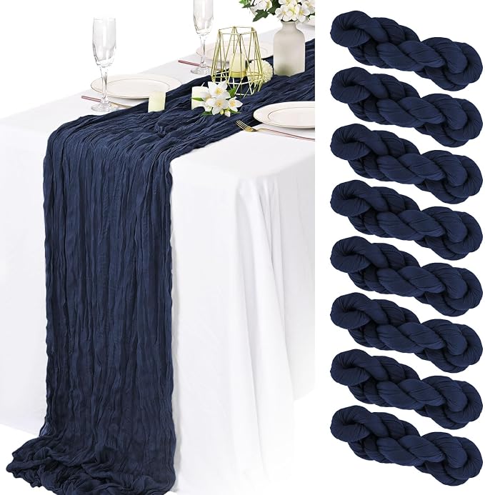 8 Pack Navy Blue Cheesecloth Table Runner 10FT Long Boho Gauze Fabric Table by Lamshionow