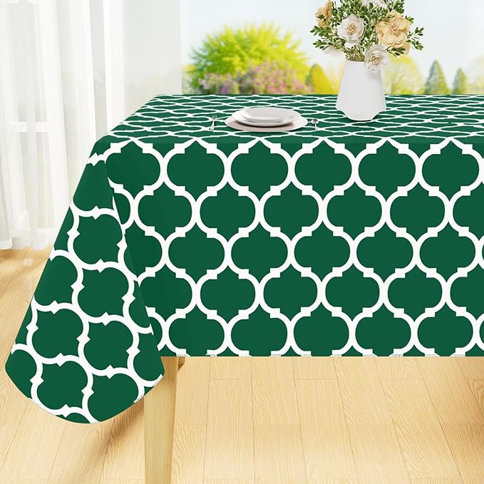 Smiry Rectangle Table Cloth, Waterproof Vinyl Tablecloth with Flannel Backing for Rectangle Tables, Wipeable Spillproof Plastic Tablecloths for Dining, Indoor and Outdoor (52"x70", Emerald Green)