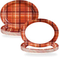 50Pcs Fall Gingham Oval Paper Plates 10" x 12" Large Heavy Duty Disposable Autumn Burnt Orange Buffalo Plaid Dessert Plates Thanksgiving Harvest Platters for Wedding Picnic Birthday Party Supplies