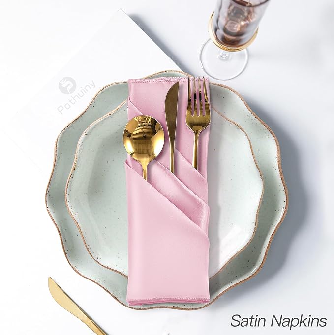P Pothuiny 50 Pcs Pink Satin Napkins 17 x 17 Inch, Satin Cloth Napkins | Square - Image 5