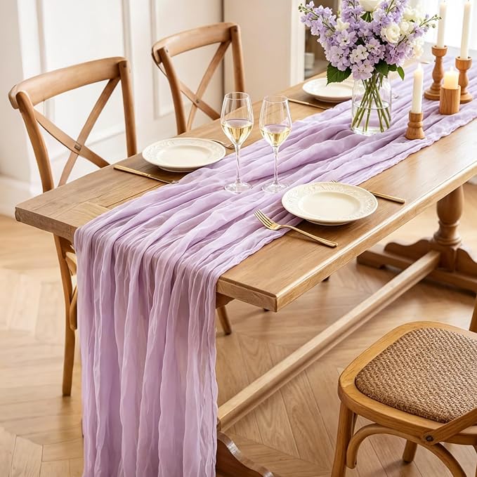 6Pcs Lilac Table Runner, 10FT Rustic Gauze Lavender Table Runner 35*120inch - Image 4