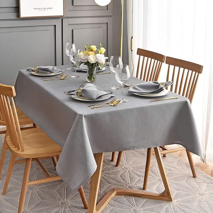 maxmill Jacquard Tablecloth Swirl Design Water Resistance Antiwrinkle Heavy Weight Soft Table Cloth for Buffet Banquet Parties Event Holiday Dinner Rectangle 60 x 84 Inch Light Gray