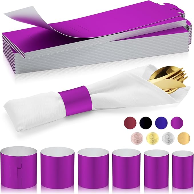 Christmas Napkin Rings Set of 200, 2 Colors in 1, Reusable Adjustable Napkin Bands for Holiday Parties, Wedding, Thanksgiving Table Decor, Waterproof Tear-Proof (Purple) Great Gift Idea