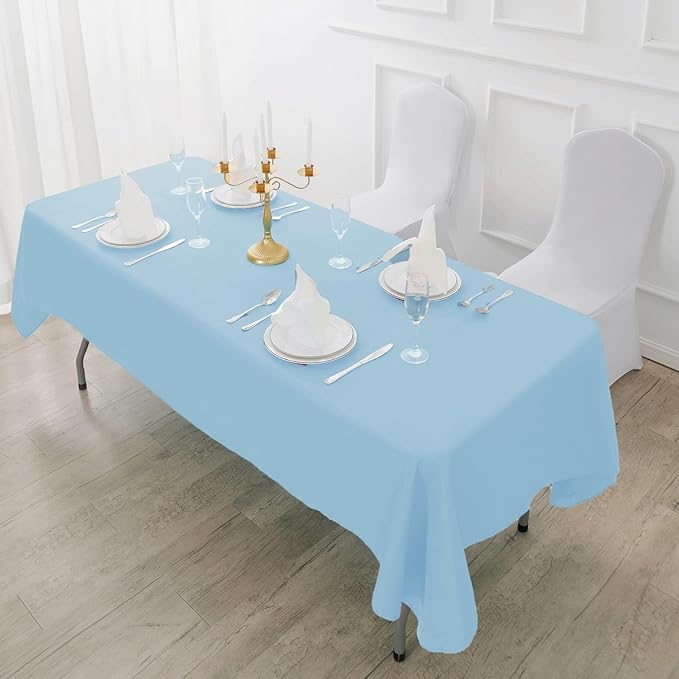 Fokitut 6 Pack Rectangle Tablecloth, 90x132 Inch, Stain Resistant and Wrinkle Polyester Table Cloth, Fabric Table Cover for Kitchen Dining, Wedding, Party, Holiday Dinner-Blue Mist