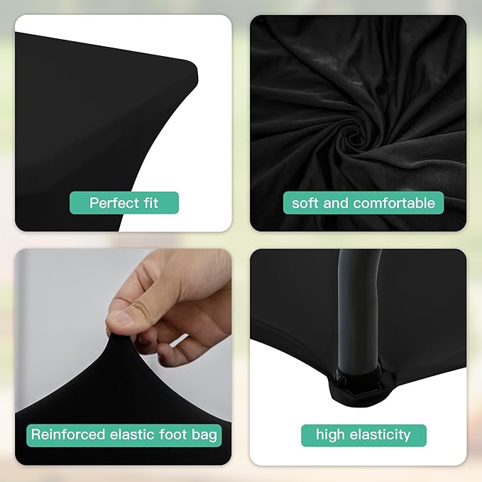 4FT Table Cloth for Rectangular Fitted Events Stretch Black Table Covers Washable Spandex Tablecloth Protector for Party, Wedding, Cocktail, Banquet, Festival