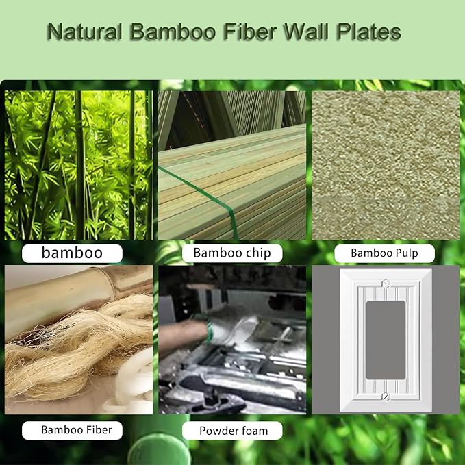 Beadboard Outlet Covers Wall Plates, Bamboo Fiber Light Switch Covers, Natural Material Electric Receptacle Decorative Switch Plate Outlet Cover (Pure White, 1 Gang Decorator 4 Pack)