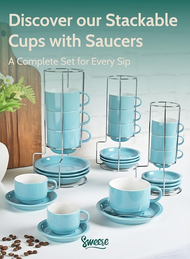 Sweese 2.5 Ounce Porcelain Stackable Espresso Cups - Image 8