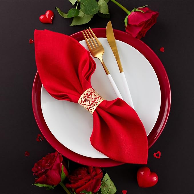 uxcell 100Pcs Napkin Rings Laser Cut Foil Paper, Napkin Holder Hollow Napkin Bands for Weddings Party Serviette Table Decoration Restaurant (Reflective Rose Gold, 5.3 x 1.6)