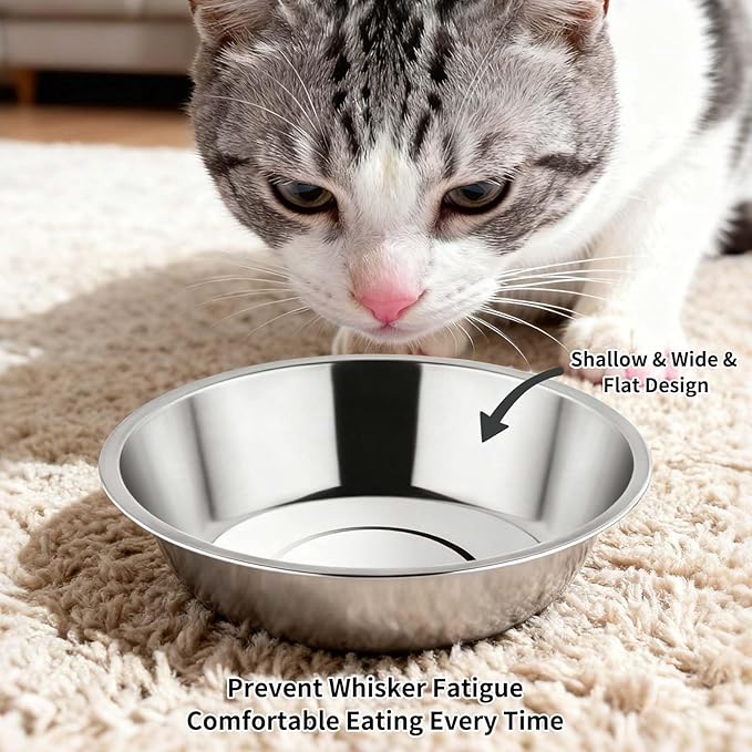 Tifanso 6PCS 5.6" Stainless Steel Whisker Friendly Cat Food & Water Bowls | - Image 4