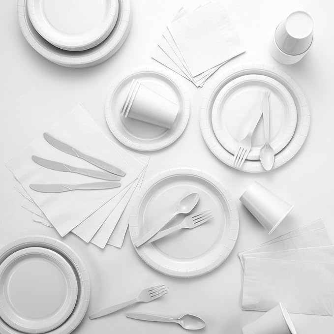 Disposable Paper Plates White, 7 Inch Paper Dessert Plates, Strong and Sturdy Disposable Plate for Party, Dinner, Holiday, Picnic, or Travel Party Plate, Pack of 50