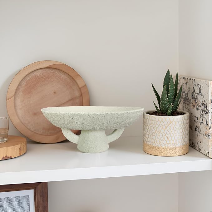 Boho Modern Decorative Bowl decor - Multi functional modern home Pedestal decoration bowl,Handicraft Bowls,Stylish Key Bowl for Entry Table,Fruit Bowls for Kitchen Counter,Artificial Stone White