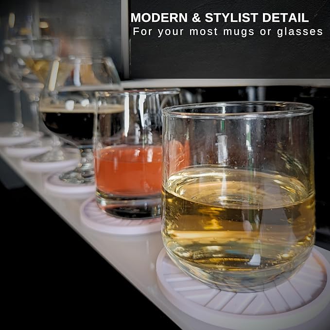 Silicone Drinks Coasters Set of 6 - with Smart, Modern Groove Patterns & Gold Holder Protecs Your cofee Table from Condensation Cups, muggs Home, Office, bar Decor - Lavander White