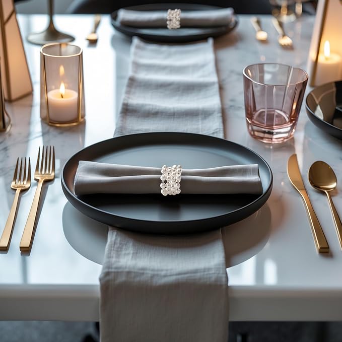 Decozen Set of 8 White Napkin Rings with Pearl Design, Festive, Table Decor Setting for Holiday, Wedding, Birthday, Kitchen, Home Decor, Housewarming Gift - Mothers Day Decorations