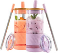 Pandaloo® Glass Cups With Lids and Straws -20 Fl Oz- Perfect Size Iced Coffee by Pandaloo