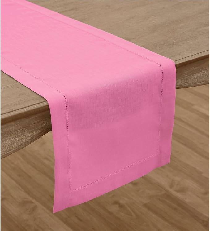 Solino Home 100% Pure Linen Dining Table Runner Flamingo Pink, 14 x 60 in | - Image 2