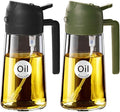 YARRAMATE 2Pcs 16oz/470ml Glass Olive Oil Sprayer for Cooking with Stickers, 2 in 1 Oil Dispenser for Kitchen Gadgets, Food Grade Premium Spray Bottle for Salad, BBQ (Black&OliveGreen)