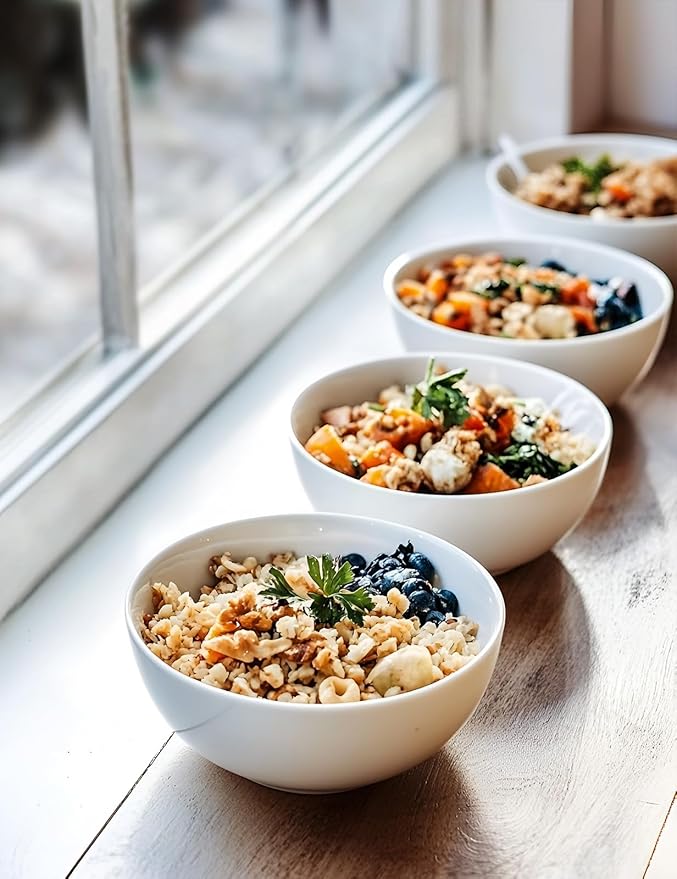 AISBUGUR 26 OZ Soup Bowls,6Inch Ceramic White Bowls Set of 4 for Kitchen,Cereal Bowls for Soup, Cereal, Oatmeal, Fruit, Rice,Bowls Set for Dishwasher & Microwave Safe