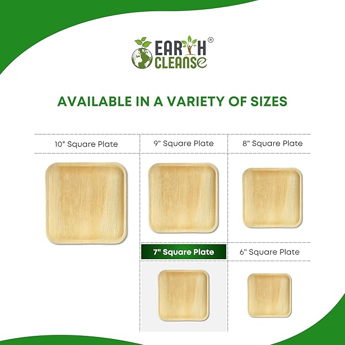 Compostable Palm Leaf Plates 7 Inch Square (75 Pack) | Disposable Biodegradable Plates Like Bamboo & Wooden | Microwave & Oven Safe | Eco-Friendly