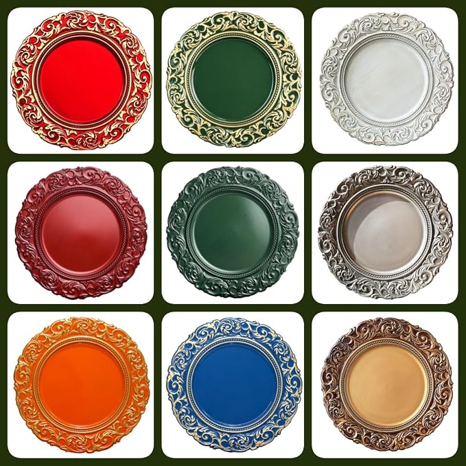 Antique Gold Charger Plates, 13 Inch Dinner Plate Chargers Round Server Ware. - Image 7