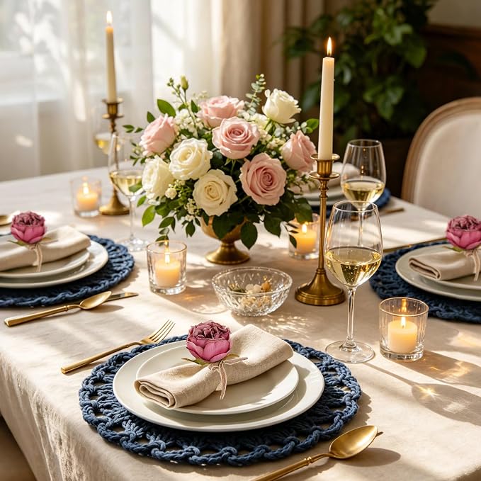 Handmade Flower Napkin Rings Set of 6, Valentine's, Thanksgiving Table - Image 5