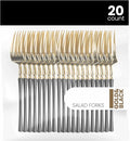 PlasticPro 20 Count Gold and Black Plastic Salad Forks Premium Quality Heavy Duty Disposable Elegant Silverware Two Tone Salad Forks for Party