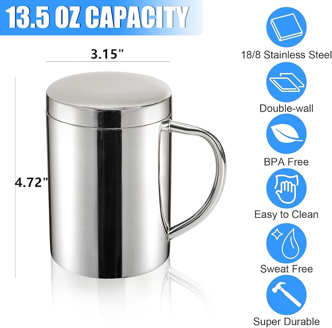 Yesland 2 Pack 13.5 oz Stainless Steel Double-Walled Metal Mugs - Image 2