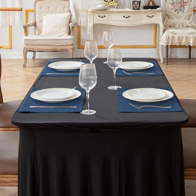 Cloth Navy Blue Placemats Set of 8, Linen Type Fabric Placemats Machine Washable Heat Resistant Placemats Polyester Place Mats for Halloween, Thanksgiving and Christmas Dining Table (Navy Blue)