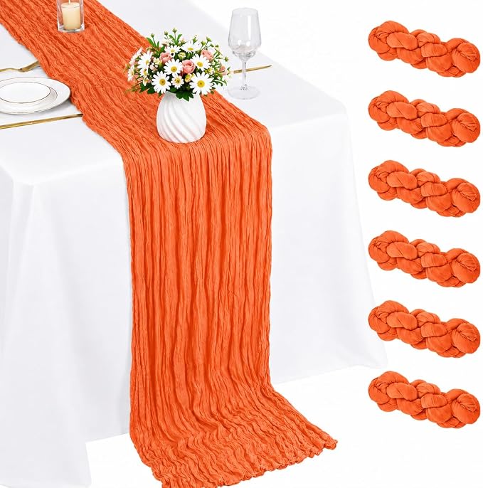 6 Pack Orange Cheesecloth Table Runner 22 x 120 Inch | Gauze Table Runners 10FT by Fwxdbwyl