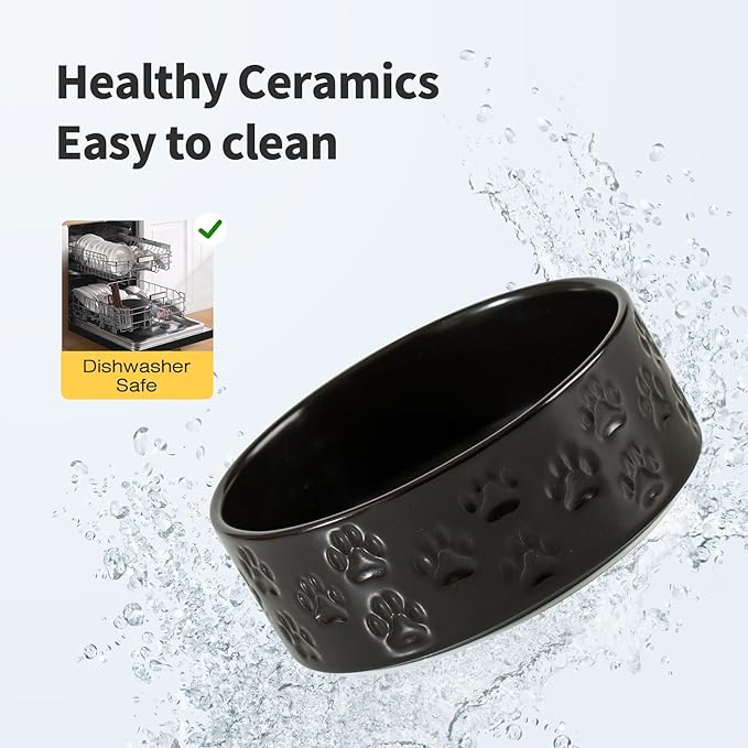Elevated Ceramic Dog Bowl Set, 6" Dog Bowls with Dual Fixed Heights Stand, 3.5 Cup Food and Water Bowls for Small Breed Dogs, Microwave Safe (Double Bowls + Stand - Black, 6 inch)