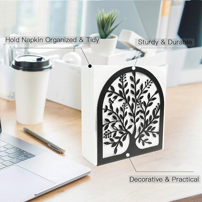 Napkin Holder for Tables, Vintage Metal Freestanding Tissue Dispenser, Black Cast Iron Vertical Tabletop Paper Napkin Holder Stand for Dinner Home Kitchen Restaurant Picnic Party (Tree of Life)