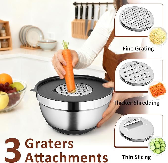 9 Pack Mixing Bowls with Airtight Lids Set, Stainless Steel Mixing Bowls with - Image 4