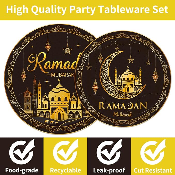 EUOYUFO 96Pcs Ramadan Party Tableware Set Eid Ramadan Mubarak Paper Plates - Image 4