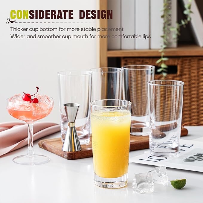 Highball Glasses Set of 6, 13oz Tall Drinking Glasses, Water Glass - Image 3