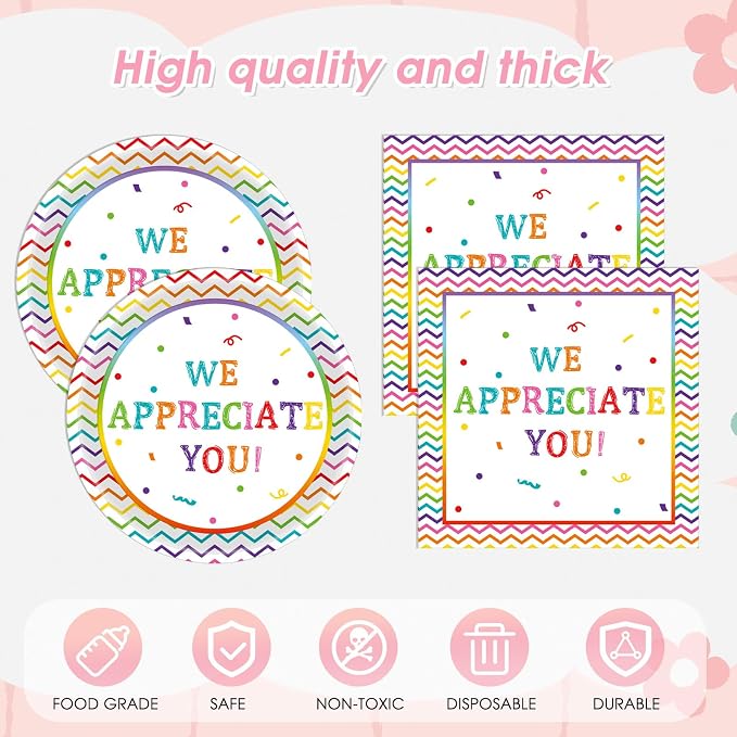 41Pcs We Appreciate You Decorations Rainbow Color Thank You Themed Tableware - Image 4