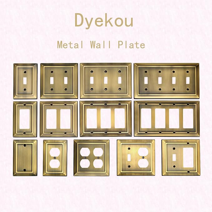Metal Wall Plate for Electrical Outlets, Decorative Antique Brass Switch Plates Outlet Cover, Light Switch Cover Plate, 4-Gang Wall Plates (Quad Toggle, 1 Pack)