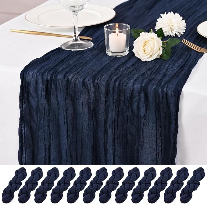 12 Pack Navy Blue Cheesecloth Table Runner 17x108 Inch Boho Rustic Semi Sheer by Unknown