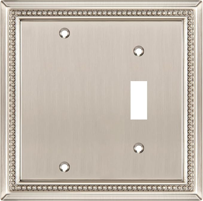 Henne Bery Sunken Pearls Heavy Duty Decorative Wall Plate Switch Plate Outlet Cover (Blank/Toggle, Satin Nickel)