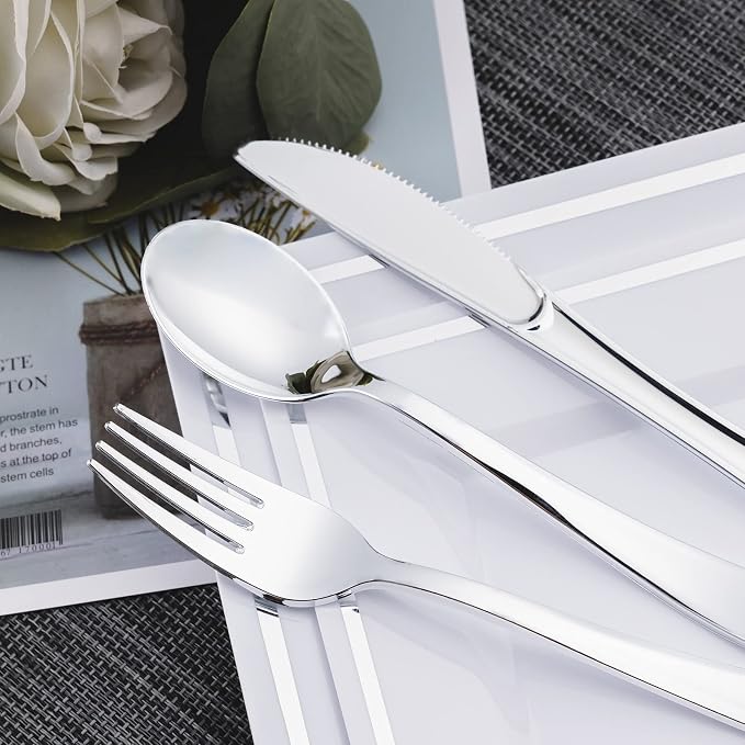 200PCS Silver Plastic Silverware, Disposable Utensils & Cutlery | 100 Forks - Image 6