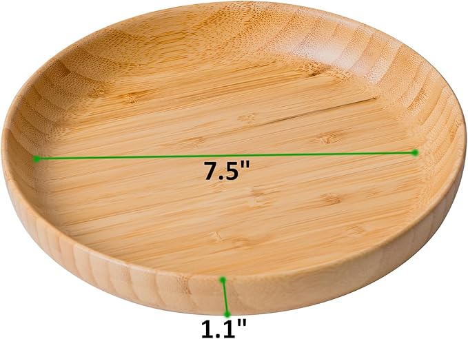 Bamboo Plates 7.5Inch Round Bamboo Plates Reusable Dinner Plates Tableware Set of 6 Wooden Plate Lightweight Dishes Snack, Dessert, Unbreakable Classic Plate