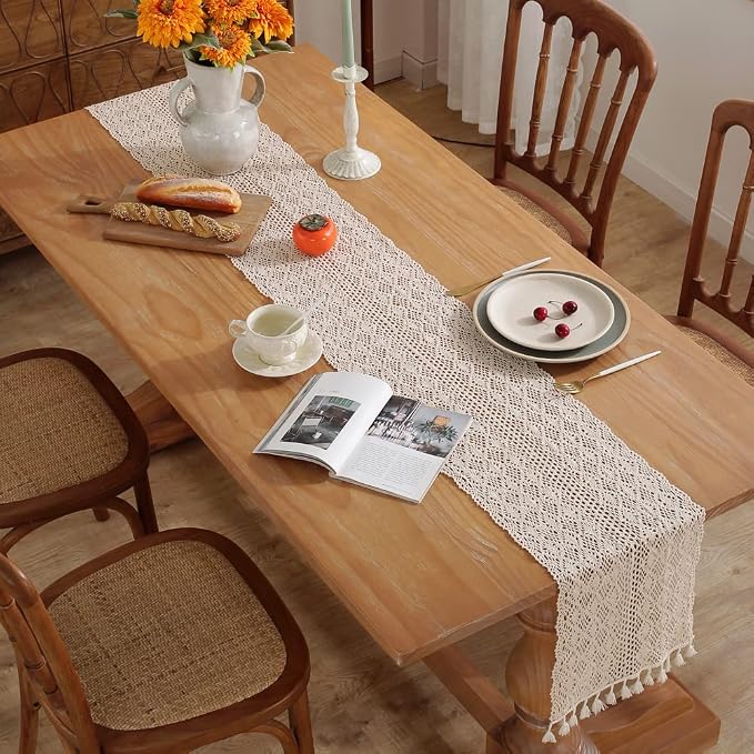 meioro Mesh Woven Table Runners, 12x78 Inch Boho Cotton Table Runner - Image 2