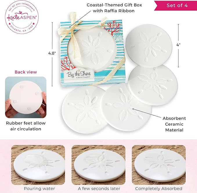 Kate Aspen Absorbent Sand Dollar Drink Coasters Set of 4– Coastal Decor - Image 6