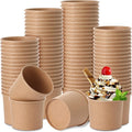 Honeydak 100 Pieces Ice Cream Soup Cups Paper 12 oz Disposable Sundae Bowls Kraft Paper Hot Cold Snack Yogurt Dessert Small Cups for Ice Cream Baby Shower Party Supplies, Brown Disposable Bowls