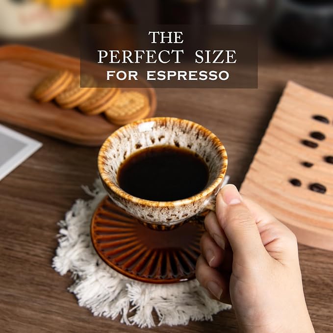 2 oz Espresso Cups and Saucers Set of 2, Ceramic Tea Cup - Image 6