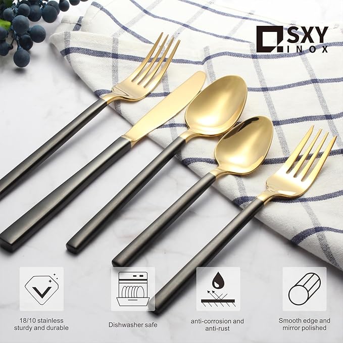 Silverware Set for 4,20 Pieces Forged Stainless Steel Flatware Set Cutlery Set,Heavy Duty and Modern Desgin,Fancy Tableware Cutlery Set for Home,Restaurant,Mirror Polished,Dishwasher Safe