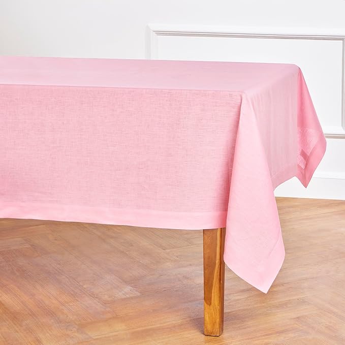 Solino Home Linen Tablecloth 60 x 120 Inch - 100% Pure Linen Pink Lemonade Table Cloth for Rectangle Tables - Fete, Machine Washable Tablecloth for Valentines, Spring, Easter