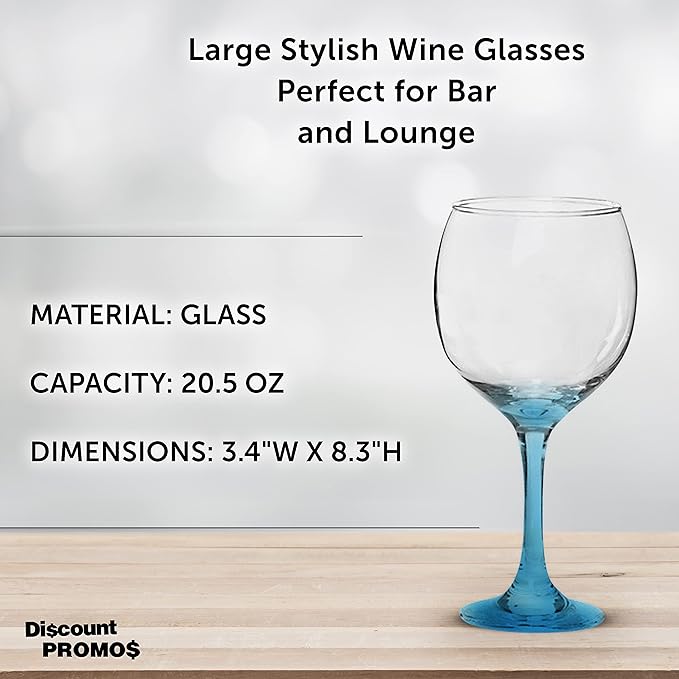DISCOUNT PROMOS Premiere Wedding Wine Glasses 20.5 oz. Set of 12, Bulk Pack - Restaurant Glassware, Perfect for Red Wine or White Wine - Blue