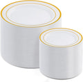 AOZITA 200PCS Gold Plastic Plates Set, Heavy Duty Disposable Plates by AOZITA