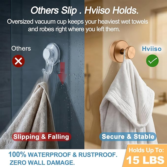 Suction Cup Hooks for Shower, No Drill Towel Hooks for Bathroom | Shower Hooks - Image 3