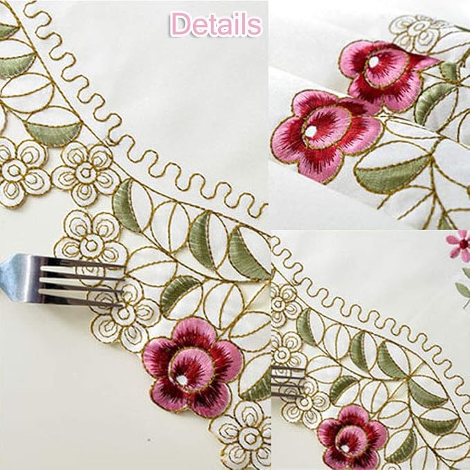 LeLehome 15 Inch X 96 Inch Table Runner, Classic Flowers Embroidered Lace Beige - Image 8