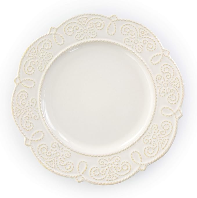 Elama Round Decorated Stoneware Scallop Embossed Dinnerware Dish Set, 16 Piece - Image 5